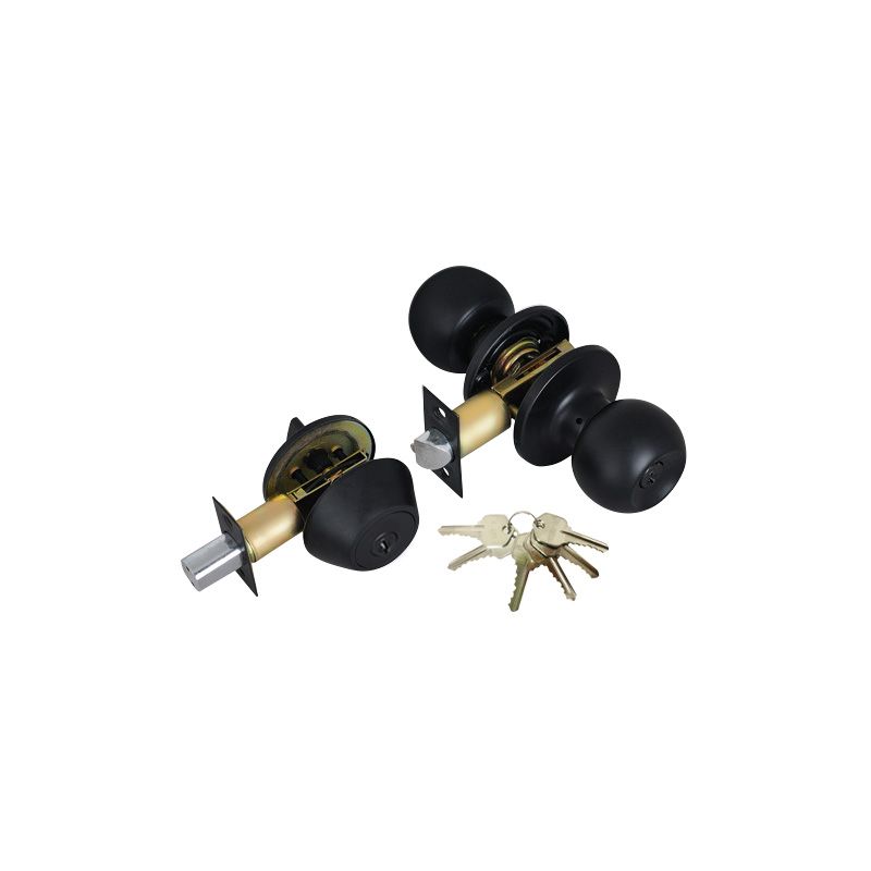 Black Entry Lock Set Door Knob & Deadbolt with 36 KW1 Keys, (6