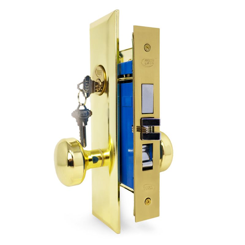 Brass Mortise Entry Right Hand Door Lock Set with 2-3/4 in. Backset, 2 SC1 Keys and Wide Face Plate-Hex Brass Mortise Entry Right Hand Door Lock Set with 2-3/4 in. Backset, 2 SC1 Keys and Wide Face Plate-Hex